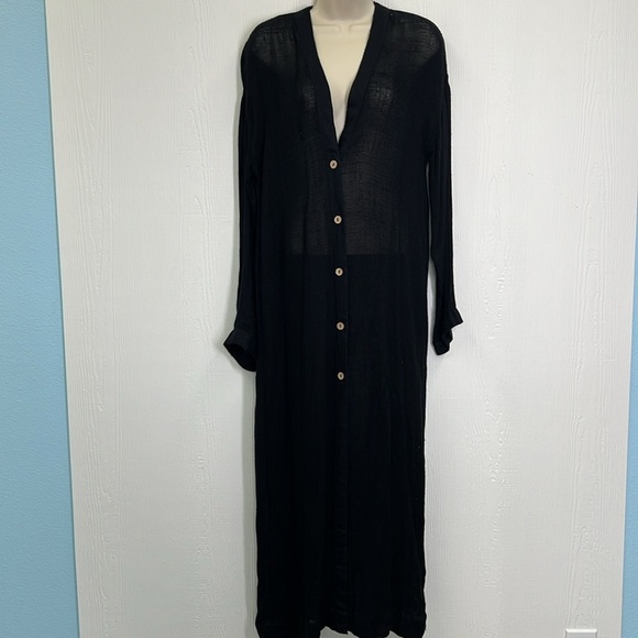 Free People - Black Button Down Long Sleeve Long Lightweight Sweater Duster XS - Picture 2 of 14